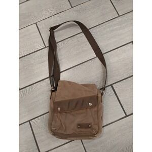 Augur Mens Canvas Messenger Bag Brown Leather Trim Crossbody Shoulder Bag